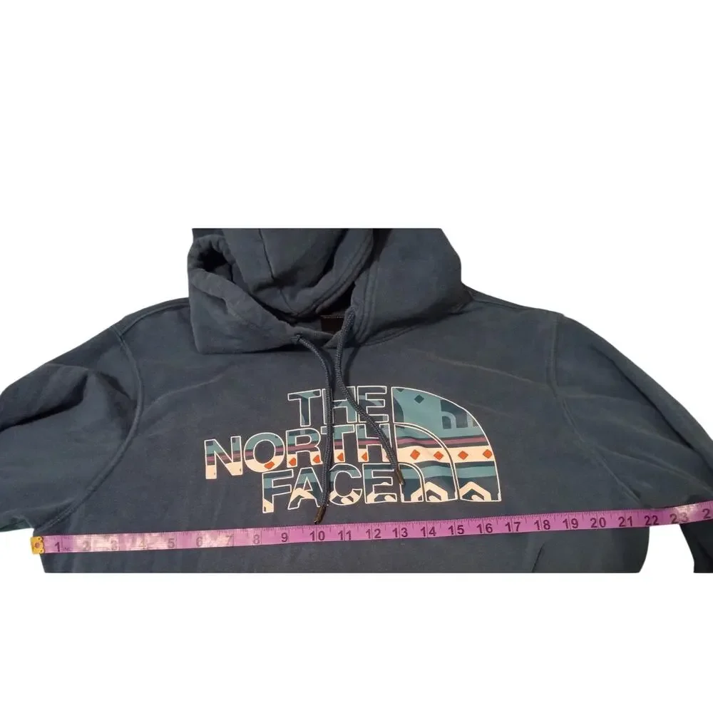 The North Face Half Dome Mens Teal Blue Aztec Print Graphic Pullover Hoodie SZ L